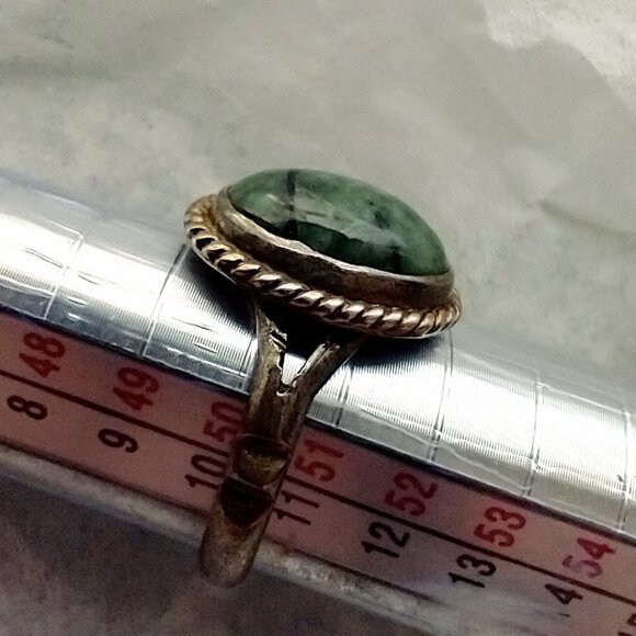 Silver Moss Agate Gemstone Ring Size 5.5 Bezel Set Vintage Hand Crafted - Picture 8 of 16